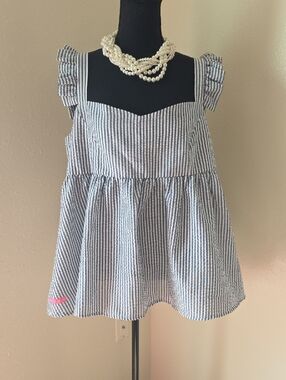 Simply Southern  Pink Label Blue & White Seersucker Top